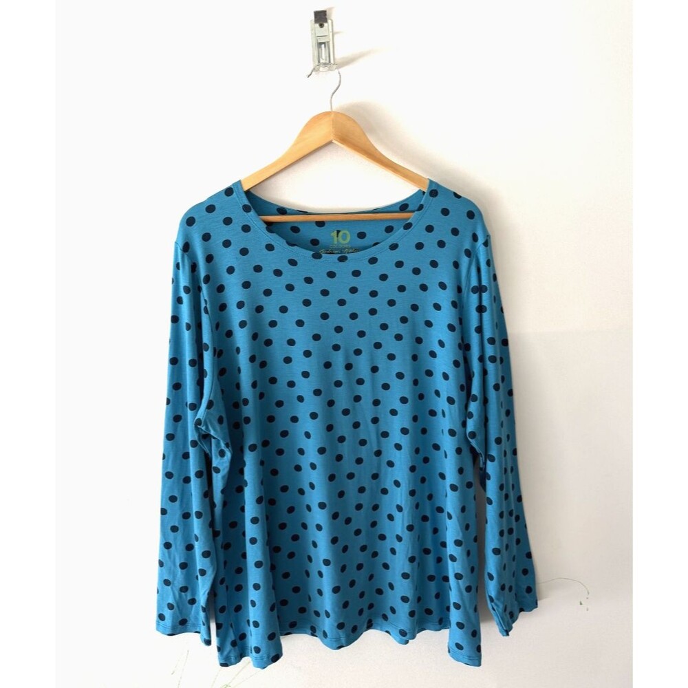 Gudrun Sjoden 10 Colours Top Womens XXL Blue Long Sleeve Polka Dot Stretch Shirt